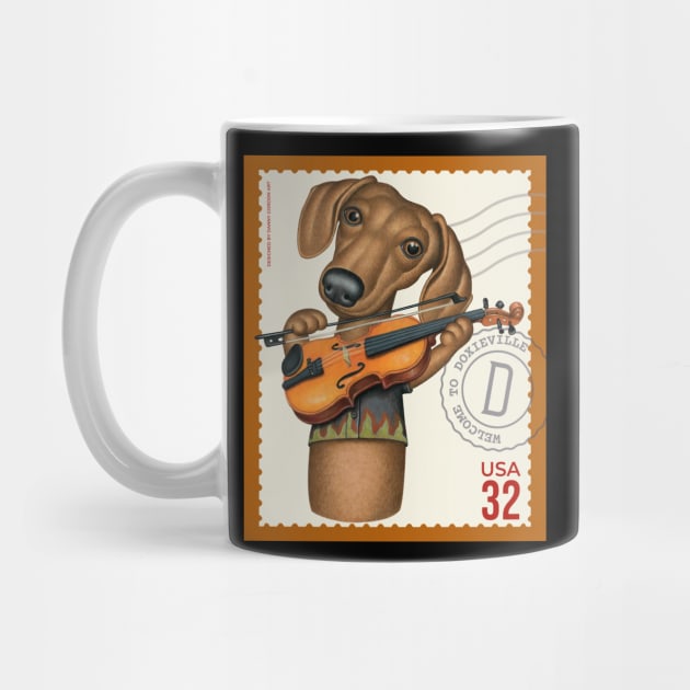 Cute Doxie playing violin by Danny Gordon Art